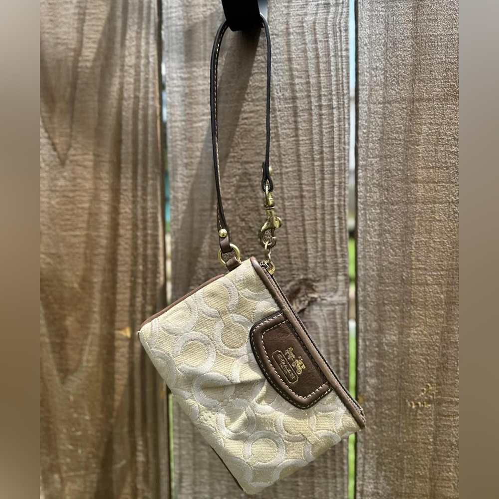 Coach Cream and Brown Clutch with Signature Monogram